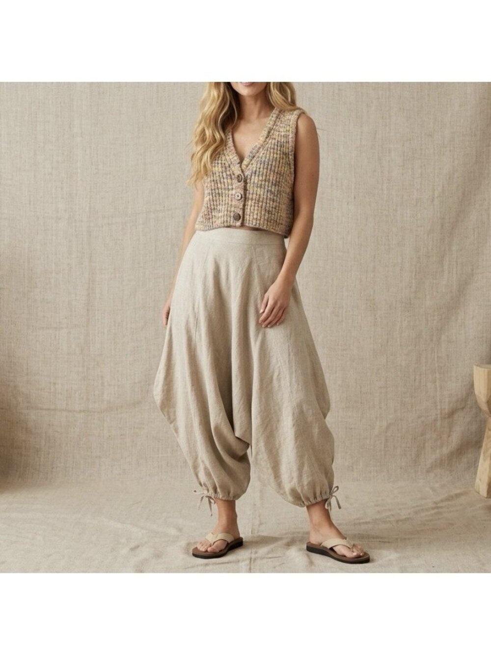 Free People Cropped‎ Sweater Vest Multicolor Medium Boho Hippie Scandi Rainbow